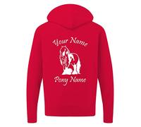 Personalised Your & Pony Name Equestrian Pony Horse Hoodie, Funny Boys/Girls Riding Gift Horse Unisex Kids Adults Top(L, Red)