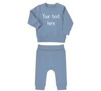 Personalised Your Text Baby & Toddler Sustainable Sweatshirt and Joggers Set Outfit (UK, Age, 0 Months, 6 Months, Stone Blue)