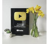 Personalised YouTube Play Button Award A5 Desk Display - Custom Creator Milestone Plaque with Channel Name & Subscriber Count (Black)