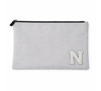 Personalised Zip Patch Pouch - Custom Name Travel Passport & Document Organiser, Makeup & Toiletry Cosmetic Bag, Evening Clutch for Women, Holiday/Beach Pouch (Grey)