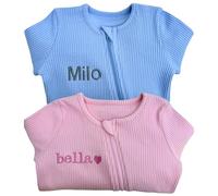 Personalised Zip Sleepsuit with Embroidered Name - Soft Newborn Baby Gift, Cotton All-in-One for Girls or Boys - Baby Essentials with Mittens or Feet - 0-36 Months (Personalised Pink, 18-24 Months)