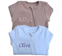 Personalised Zip Sleepsuit with Embroidered Name - Soft Newborn Baby Gift, Cotton All-in-One for Girls or Boys - Baby Essentials with Mittens or Feet - 0-36 Months (Personalised White, 18-24 Months)