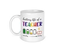 personalisedstore.co.uk Funny Teacher Mug - “Battery Life of a Teacher” Coffee Cup - End of Term Gift for Teachers - Ceramic Mug for Male & Female Educators - 11oz White Mug