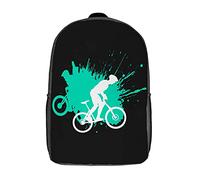 Personality Backpack Watercolor Bicycle Rider Daypack Casual School Bags for Camping, Hiking, Travel, 42X32X14Cm