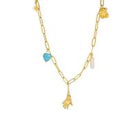 Personality Hand of Pendant Necklace for Women Gold Color Stainless Steel Bear Choker Blue Heart Ston Jewelry Gift