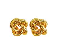Personality Knot Earrings Female Copper Hollow Out Contracted Cabinet Modelling Stereo Feeling Big Hoops for Women (Gold, One Size)
