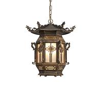 Personality Outdoor Waterproof Pendant Lamp, Chinese Style E27 Single Head Hanging Light, Metal Glass Chaner for Corridor, Courtyard, Aisles
