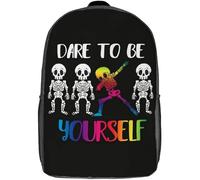 Personality Rucksack Dare to Be Yourself Dabbing Skeleton Rainbow Pride School Backpack Durable Travel Bag for Hiking, Camping, Work, 42X32X14Cm