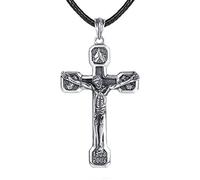 Personality, Sterling Silver Jesus Cross Pendant, Hip Hop Retro Punk Street Men and Women Sweater Chain Gift Jewelry Pendant. (50cmblackwaxrope)