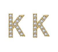 Personality Trend Small Letter Earrings Brass Gold Plated Jewelry Spots Zircon Letter Earrings Earring Jewelry for Mother Valentine's Day Easter (K, One Size)