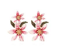 Personality Vintage Stylish Fresh Flower Earrings Exaggerated Elegance Double Floral Earrings Enamel Charm Jewelry Gift for Women Girls, Metal, metal