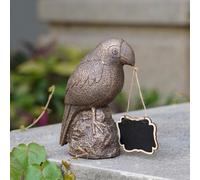 Personalizable garden parrot welcome sign resin sculpture with message board perfect for outdoor decoration on patio lawn or walkway areas (Bronze Parrot)