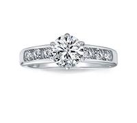 Personalize AAA CZ Cubic Zirconia 6 Prong Round Brilliant Solitaire Engagement Ring For Women .925 Sterling Silver Channel Set CZ Side Stones Band Customizable
