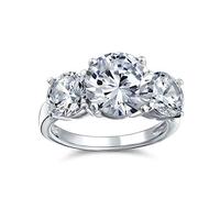 Personalize AAA CZ Round Solitaire Cut Promise Ring Cubic Zirconia Past Present Future Three Stone Engagement Ring for Women .925 Sterling Silver Customizable