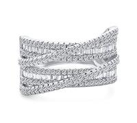 Personalize Art Deco Style Pave AAA CZ Crossover Criss Cross Costume Faux Stacking Wide Statement Cocktail 4 Row Baguette Multi Band Ring For Women Silver Rhodium Plated Customizable