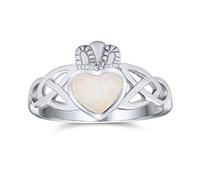 Personalize BFF Celtic Irish Friendship Couples Promise Created Opal Claddagh Ring For Women Girlfriend Teens .925 Sterling Silver October Birthstone Customizable