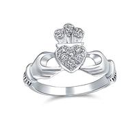 Personalize BFF Sorority Sister CZ Pave Celtic Irish Friendship Promise Crown Heart Claddagh Ring For Women Teen .925 Sterling Silver Customizable