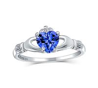 Personalize BFF Sorority Sister Solitaire Blue Simulated Sapphire CZ Celtic Irish Friendship Promise Crown Heart Claddagh Ring For Women Teen .925 Sterling Silver Customizable