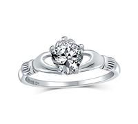 Personalize BFF Sorority Sister Solitaire CZ Celtic Irish Friendship Promise Crown Heart Claddagh Ring For Women Teen .925 Sterling Silver Customizable