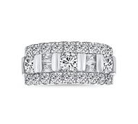 Personalize Channel Set AAA CZ Alternating Round Baguette Wide Couples Art Deco Style Wedding Band Ring For Women .925 Sterling Silver 9MM Customizable