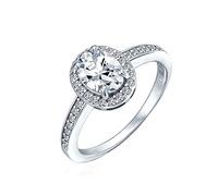 Personalize Classic Halo Oval Solitaire Promise Engagement Ring For Women Thin Band Cubic Zirconia Rose Plated .925 Sterling Silver Customizable