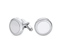 Bling Jewelry Personalize Classic Monogram Initial Solid Round Circle Polished Silver Tone Stainless Steel Shirt Cufflinks for Men Cuff Links Executive Gift Hinge Bullet Back Customizable