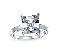 Personalize Classic Timeless AAA CZ Square Asscher Cut Solitaire Engagement Ring For Women .925 Sterling Silver Plain Band Customizable