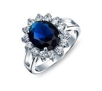 Personalize Classic Traditional Royal Blue CZ Crown Halo Oval Cubic Zirconia Simulated Sapphire Engagement For Women Promise Ring .925 Sterling Silver Customizable