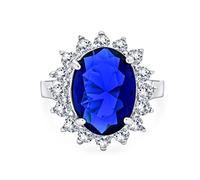 Personalize Classic Traditional Royal Blue CZ Crown Halo Oval Cubic Zirconia Simulated Sapphire Engagement For Women Promise Ring .925 Sterling Silver Customizable