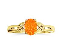 Personalize Dainty BFF Triquetra Celtic Love Knot Oval Mexican Orange Created Opal Ring Promise For Teen For Women .925 Sterling Silver Customizable