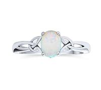 Personalize Dainty BFF Triquetra Celtic Love Knot Oval White Created Opal Ring Promise For Teen For Women .925 Sterling Silver Customizable