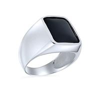 Personalize Elegant Statement Classic Flat Black Onyx Gemstones Geometric Rectangle Signet Ring For Men .925 Sterling Silver Handmade In Turkey Large