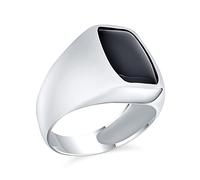 Personalize Elegant Statement Classic Flat Black Onyx Gemstones Geometric Rectangle Signet Ring For Men .925 Sterling Silver Handmade In Turkey Medium