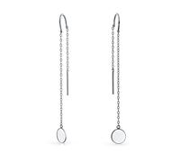 Personalize Engrave Initials Alphabet Minimalist Geometric Long Round Circle Chain Threader Earrings For Women Teens Stabilizing U Hook .925 Sterling Silver