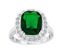 Personalize Fashion Rectangle Large Solitaire AAA CZ Pave Simulated Green Emerald Cut Art Deco Style Cocktail Statement Ring For Women Silver Plated Customizable