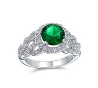 Personalize Fashion Round CZ Pave Simulated Emerald Green Art Deco Style Cocktail Ring Silver Plated Statement for Women Customizable