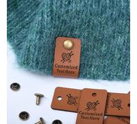 Personalize Folded Labels with Engraving, Custom Rivet tag, Vegan Leather Rivet Label, Faux Leather Tags with Rivet, Knitting no sew tag (10pcs)