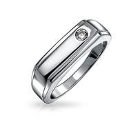 Personalize Geometric Pave CZ Accent Cubic Zirconia Mens Rectangle Signet Slender Wedding Band Ring For Men .925 Sterling Silver Customizable