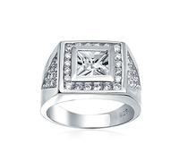 Personalize Geometric Triangle Square Princess Cut AAA CZ Solitaire Unisex Statement Women Plus Size Mens Engagement Wedding Ring Wide Band For Men .925 Sterling Silver Customizable