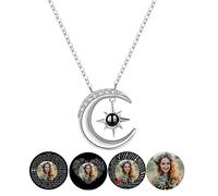 Personalize I Love You Photo Picture Necklace Custom Sterling Sliver 100 Languages Projection Necklace Crescent Moon Pendant with Photo Necklace for Women Moon Jewelry Romantic Valentines Day Gifts for Women