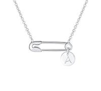 Personalize Initial Alphabet Letter A Support Symbol For displaced people Solidarity Round Circle Disc Sideways Safety Pin Necklace Pendant For Women Teen .925 Sterling Silver Custom Engraved