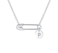 Personalize Initial Alphabet Letter P Support Symbol For displaced people Solidarity Round Circle Disc Sideways Safety Pin Necklace Pendant For Women Teen .925 Sterling Silver Custom Engraved