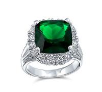 Personalize Large Fashion Solitaire AAA Cubic Zirconia Pave CZ Cushion Cut Simulated Emerald Green Vintage Art Deco Style Cocktail Statement Ring For Women Silver Plated Customizable