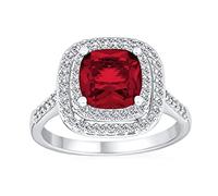 Personalize Large Fashion Solitaire AAA Cubic Zirconia Pave CZ Cushion Cut Simulated Ruby Red Vintage Art Deco Style Cocktail Statement Ring For Women Silver Plated Customizable