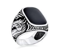 Personalize Men's Executive Gemstone Black Onyx Equestrian Stallion Horse Ring Western Jewelry For Men Solid Oxidized .925 Sterling Silver Handmade In Turkey Customizable