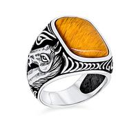 Personalize Men's Executive Gemstone Large Brown Tiger Eye Equestrian Stallion Horse Ring Western Jewelry For Men Solid Oxidized .925 Sterling Silver Handmade In Turkey Customizable