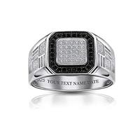 Personalize Mens Geometric Micro Pave Halo Square Two Tone White Black CZ Cubic Zirconia Engagement Statement Ring For Men .925 Sterling Silver Custom Engraved