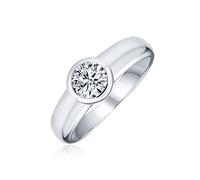 Personalize Modern Simple Minimalist 1CT Cubic Zirconia AAA CZ Bezel Set Round Solitaire Promise Engagement Ring For Women .925 Sterling Silver Plain Band Customizable