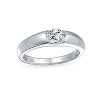 Personalize Modern Simple Minimalist .50 CT Cubic Zirconia AAA CZ Round Solitaire Promise Engagement Ring For Women .925 Sterling Silver Plain Band Customizable