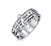Personalize Musician Student Teacher Bar Measure Treble Clef Note Music Band Ring For Teen For Women Oxidized .925 Sterling Silver Customizable